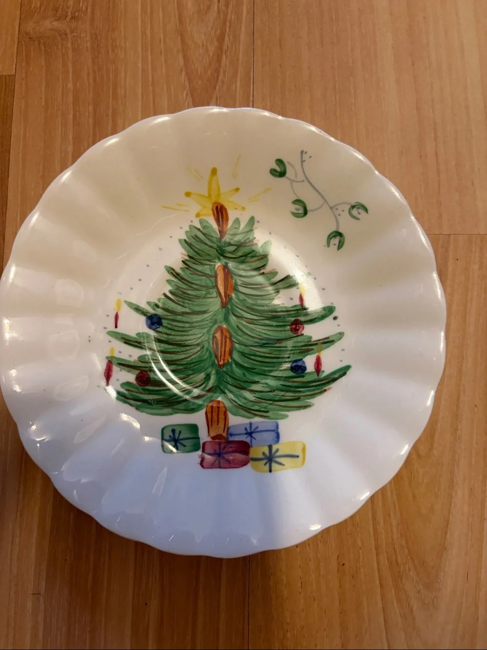 Vintage Holiday Christmas Small hand painted Plates with 2 different designs